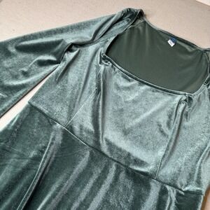 NWT Old Navy Green Velvet Long Sleeve Low Square Neck Flare Mini Dress X-Large